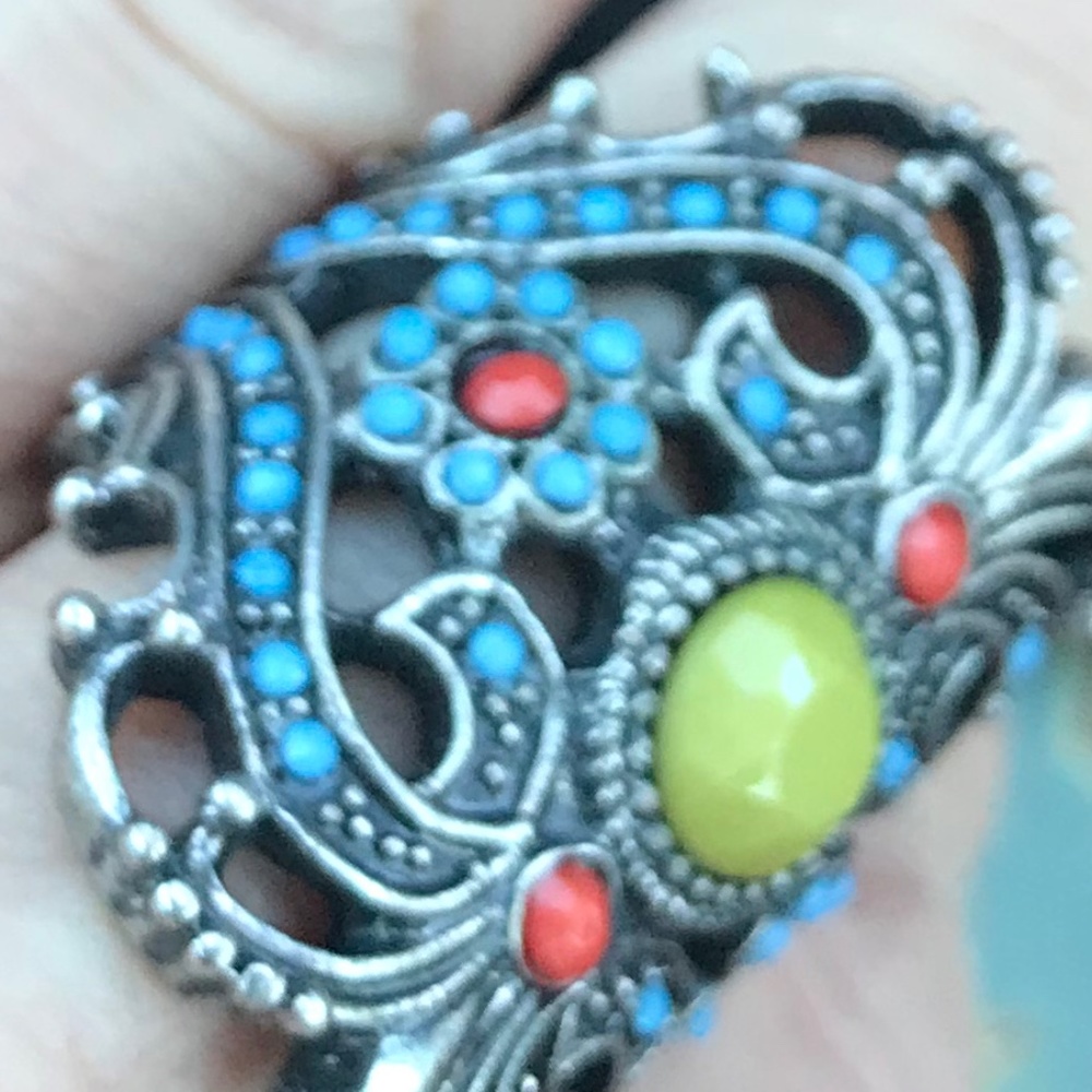 Beautiful Beaded Metal Solid Ring Size 8 Black Si… - image 8